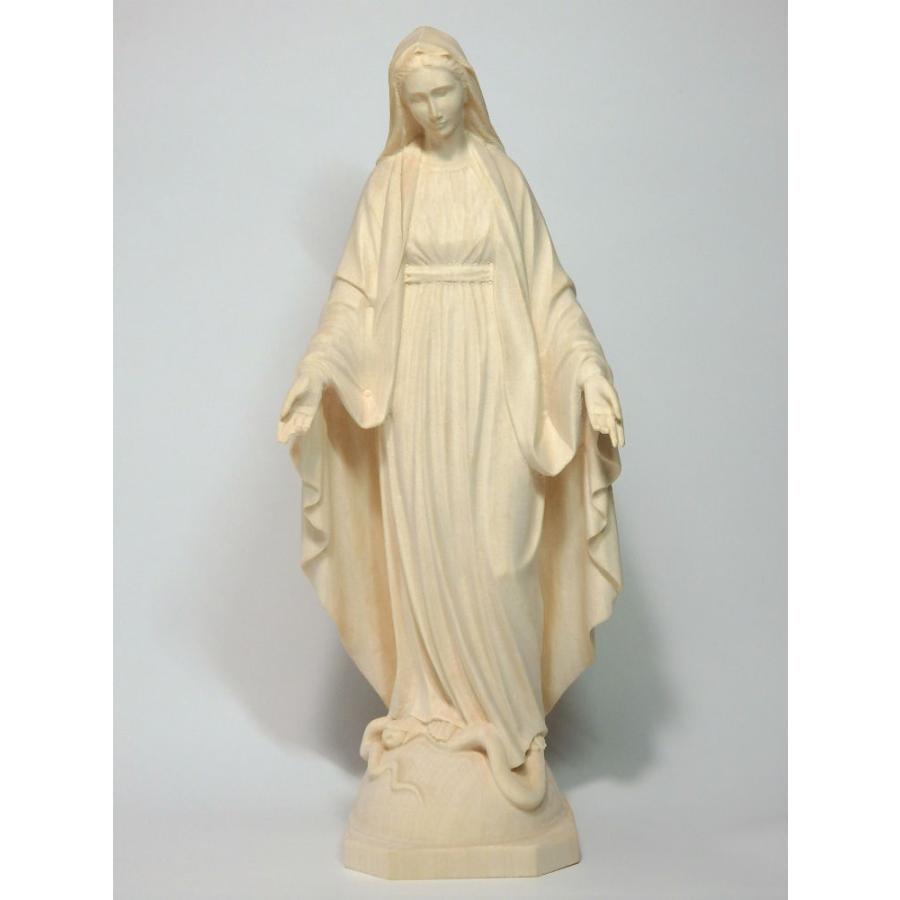 創業100年《レーピ》木彫り 聖母マリア像 20cm「無原罪」白木仕上げ