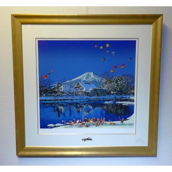 ヒロ・ヤマガタ【雪の富士（忍野の富士）】直筆サイン入り／シルク