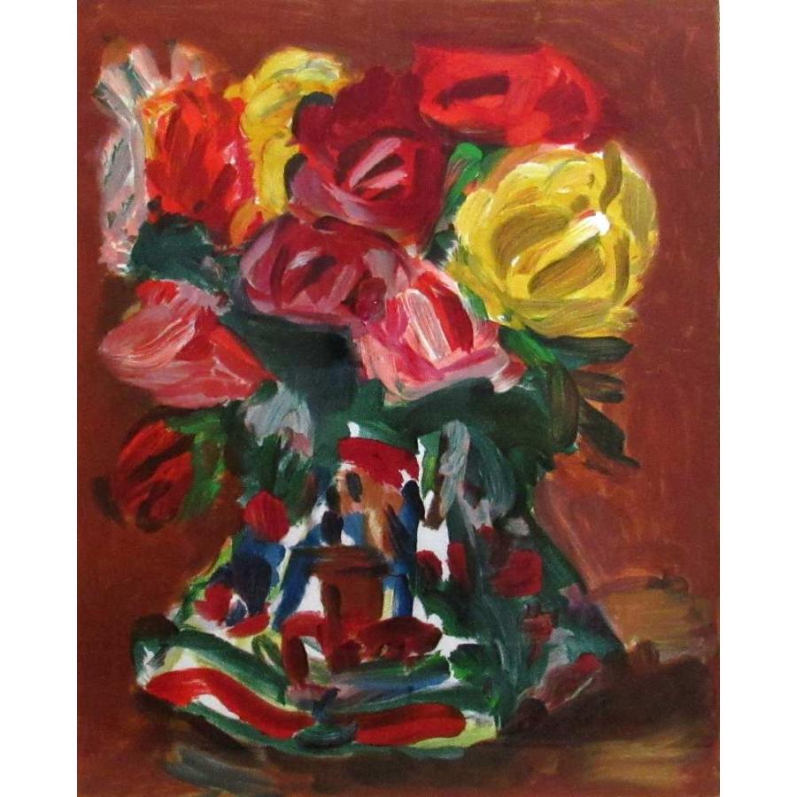 特価！ 梅原龍三郎作 肉筆油彩画「薔薇」 特価！ 梅原龍三郎作 肉筆