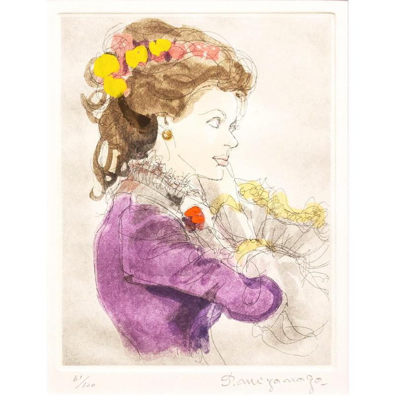 宮永岳彦「 燦 」 (紫のドレス) 色彩銅版画 手彩色 版画 絵画 洋画