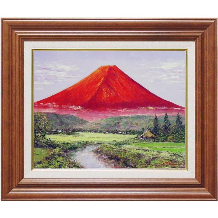値下げ交渉あり。原画 朝焼けの赤富士 油彩画 値下げ交渉あり。原画