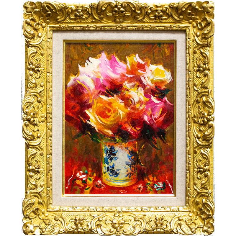 山本彪一 「 薔薇 」 油絵 ・ 油彩画 F4 ( 4号 ) 絵画 洋画 肉筆