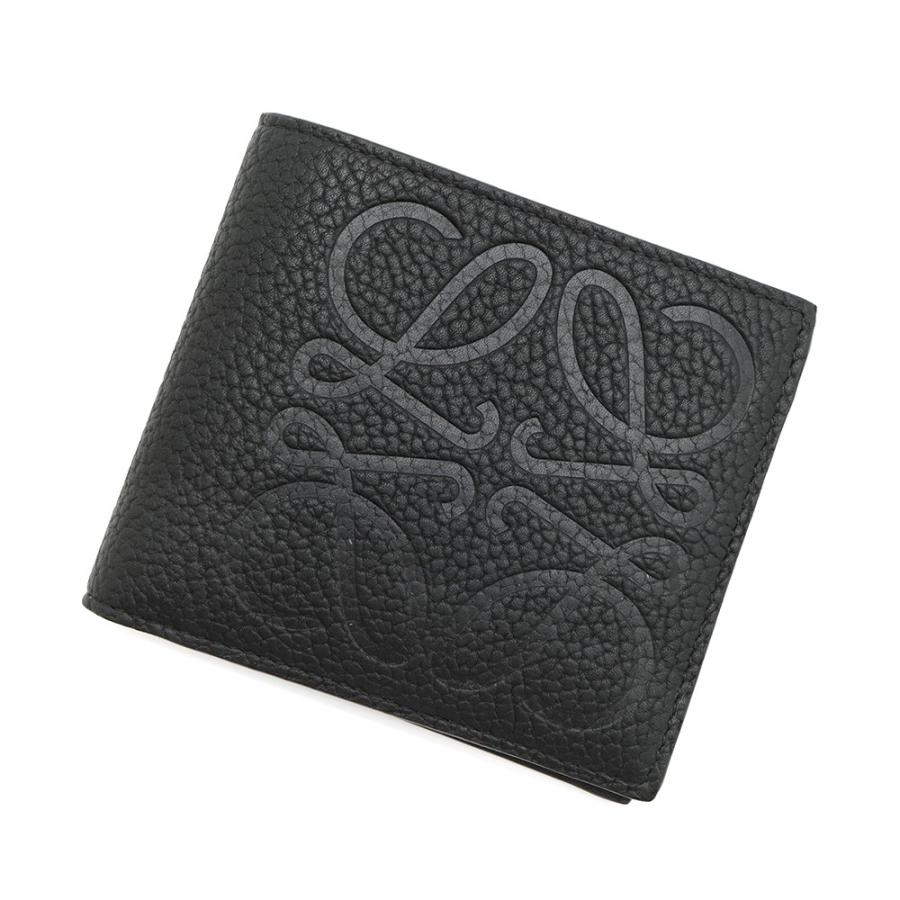 希少○ロエベ 折り財布 アナグラム ロゴ型押し がま口 シボ革 レザー