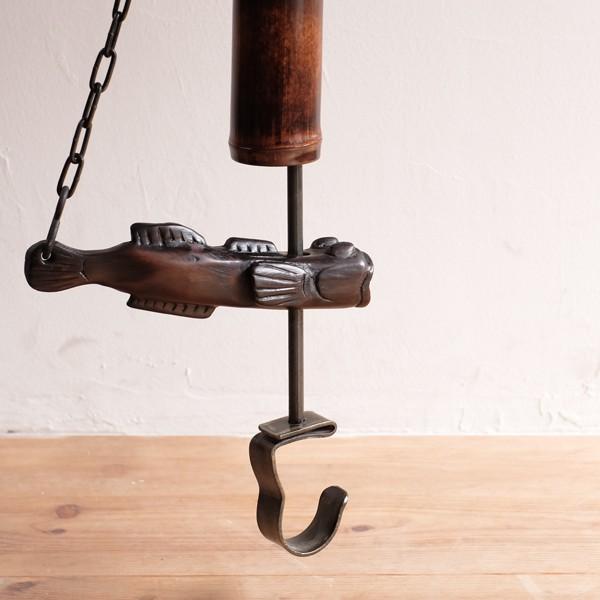 送料無料 自在鉤 中 はぜ 天然竹 漆塗り 囲炉裏 山中漆器 自在かぎ