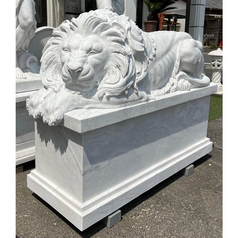天然大理石彫刻 ライオン ペア H113cm 動物 石像 大理石 彫刻 オブジェ