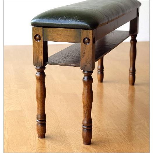 ベンチ スツール 木製 アンティーク スリム コンパクト 棚付き 合皮