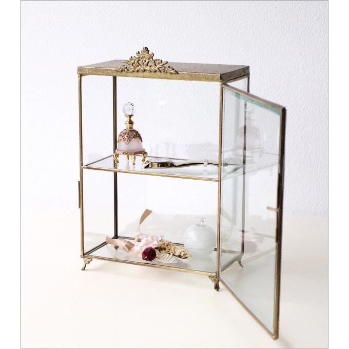 ショーケース 卓上 アンティーク ゴールド ガラス 透明 小物入れ 2段