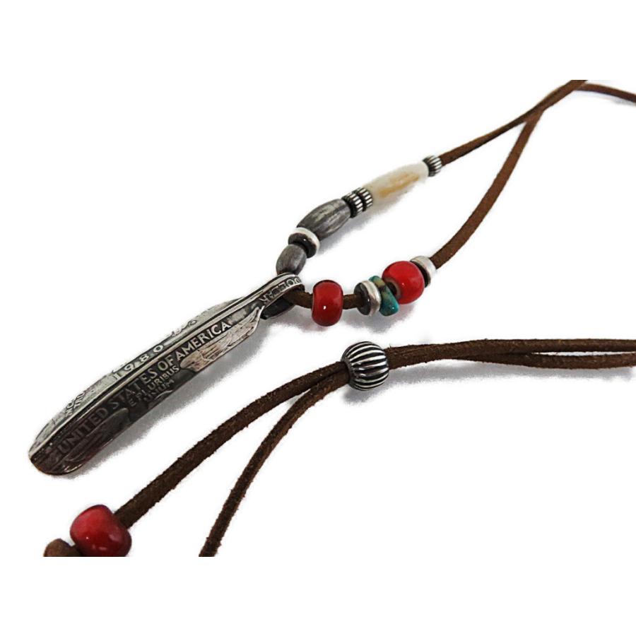 銀貨 フェザー ネックレス コイン ホワイトハーツ ターコイズ ビーズ