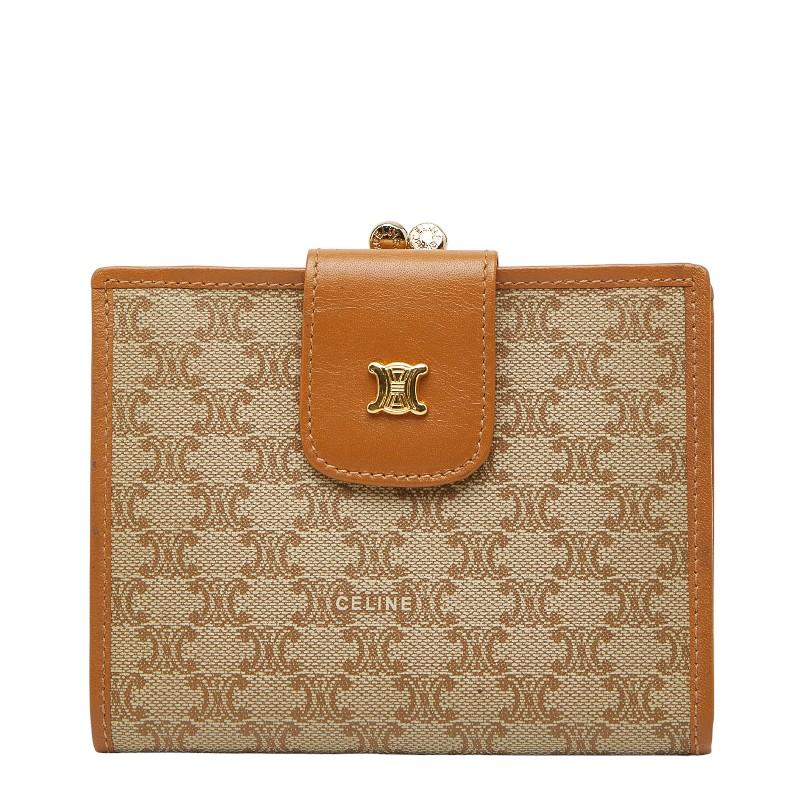 CELINE（セリーヌ） マカダム 二つ折り財布 ブラウン ベージュ PVC