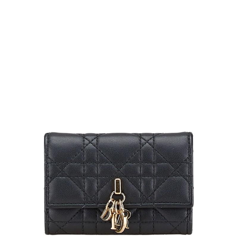 ディオール レディディオール カナージュ 二つ折り財布 ブラック