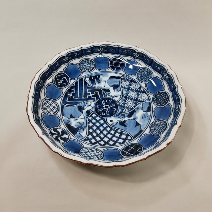 平戸 伊万里 立正堂製 割絵 山水紋の図 4寸皿 5枚 D083AS-DBi 平戸