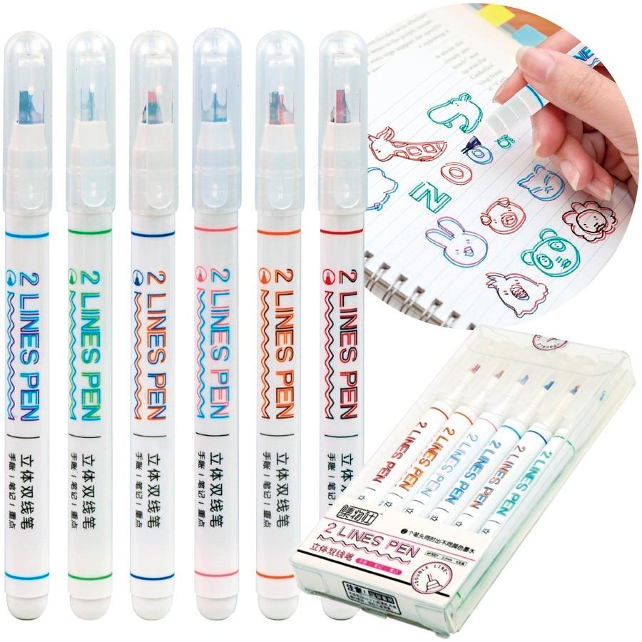 2色同時にかける 2LINES PEN 6本セット 2色ペン 二重線 立体 ステレオ