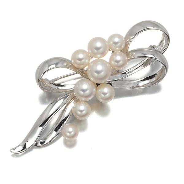 TASAKI タサキ ブローチ パール 真珠 5.0-7.5mm リボン シルバー BLJ