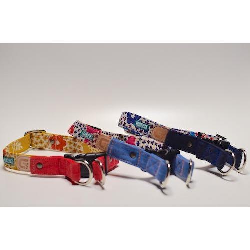 首輪 大型犬 Lサイズ ダブルDカン ダブルリング 【 花柄 デニム レザー