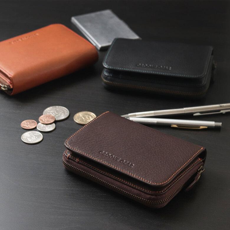 財布 メンズ 二つ折り財布 コンパクト 二つ折り ラウンドファスナー 黒