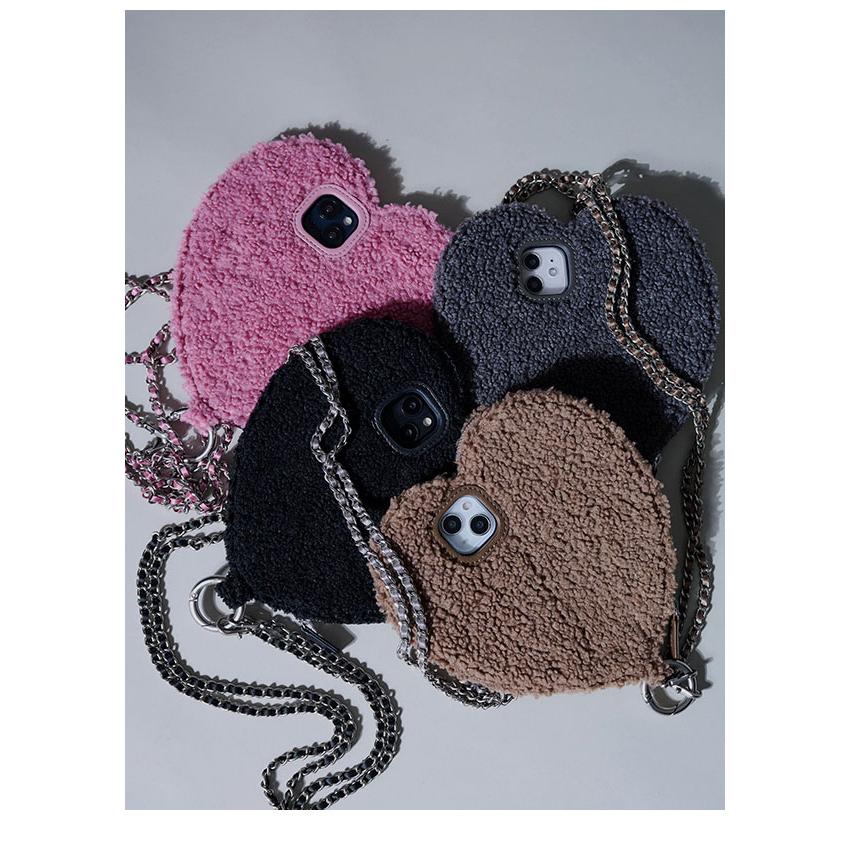 新品ajew fluffy HEART case shoulderr 16pro iPhone16Pro / pink