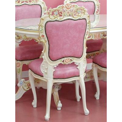 ロココ調 デスクやダイニングにダイニングチェア/本革ピンク 送料無料