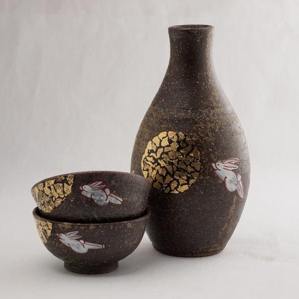 九谷焼 酒器セット 月見うさぎ 金箔付き ( 退職祝い 定年 酒器