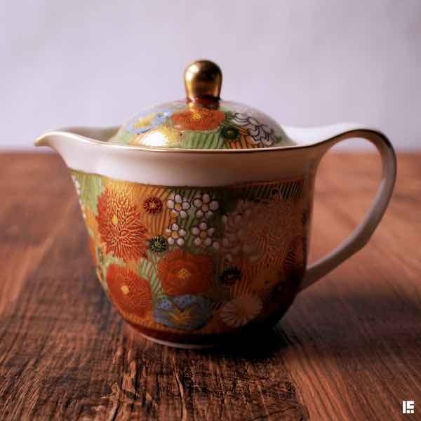 九谷焼 湯呑 ポット急須 金花詰 セット ( 退職祝い 定年 湯のみ 急須