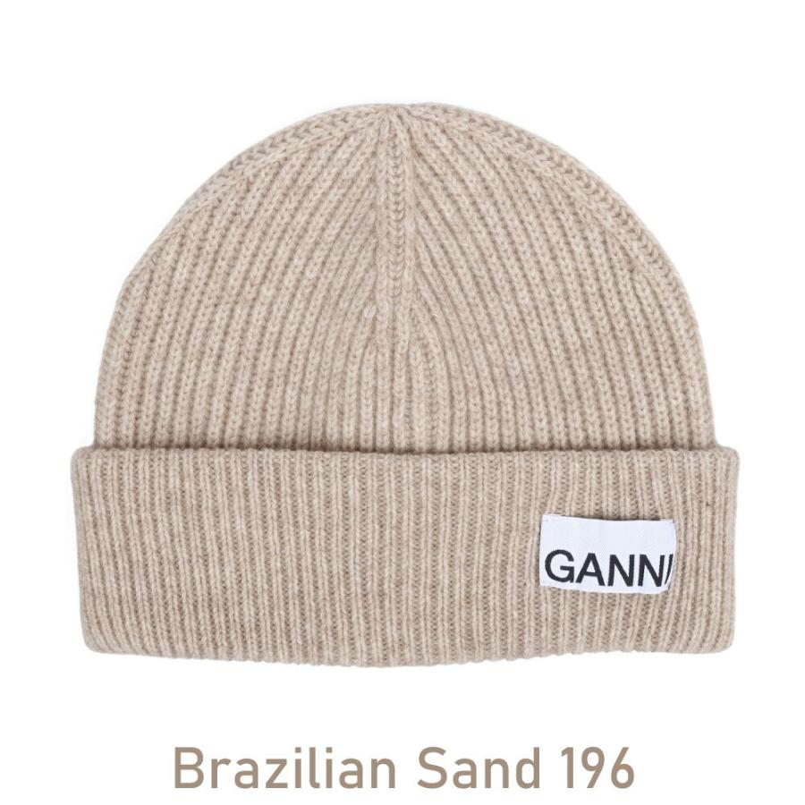 GANNI（ガニー） リブニットビーニー ロゴ入り ウール ニット帽 Wool