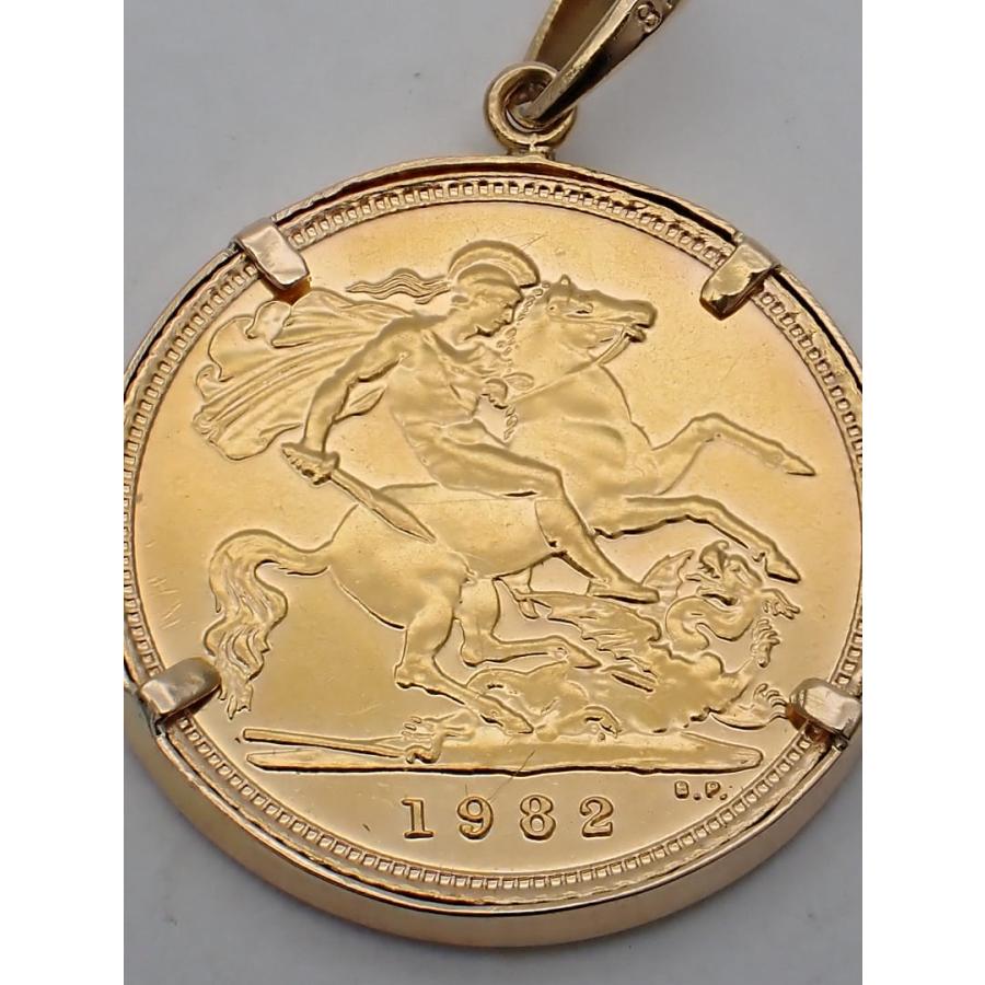 916 K22 ハーフソブリン金貨 ペンダントトップ K18枠 1982年銘