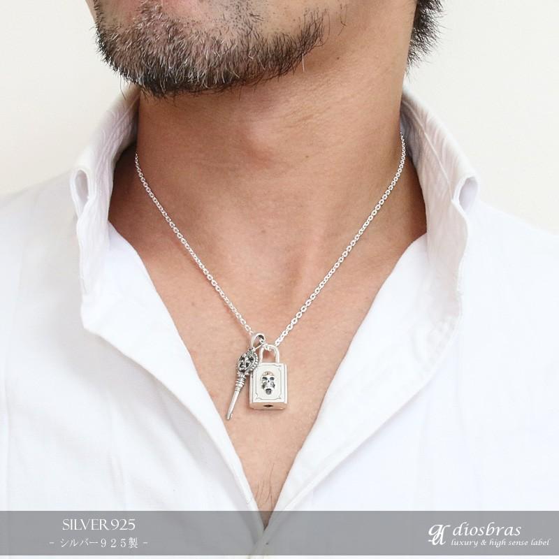 南京錠 鍵 スカル ペンダント トップ ネックレス シルバー 925