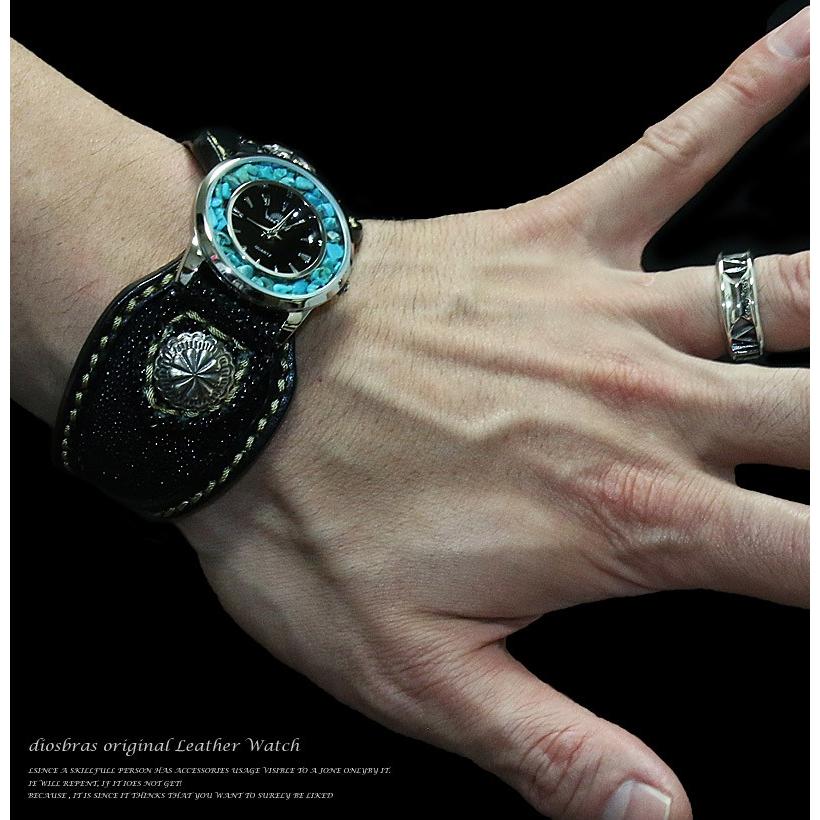 腕時計 メンズ ターコイズ オニキス 時計 レザーブレス ウォッチ