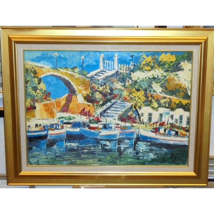 Ciro Canzanella 港の風景 油彩画 Ciro Canzanella 港の風景 油彩画