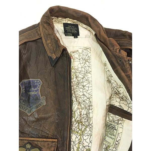 古着 90s AVIREX Type A-2 豪華 ドローイング パッチ 本革 ゴート