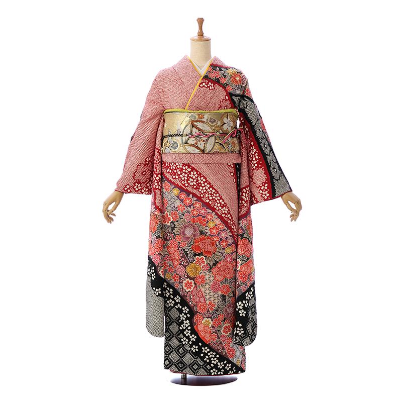 2〜12月】総絞り|正絹|153〜165cm||着物レンタル|振袖フルセット(赤系
