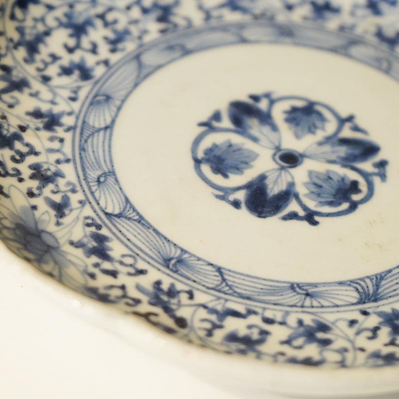 ヴィンテージ 古伊万里 19cm 丸皿 花唐草文 送料無料 和風 伊万里焼