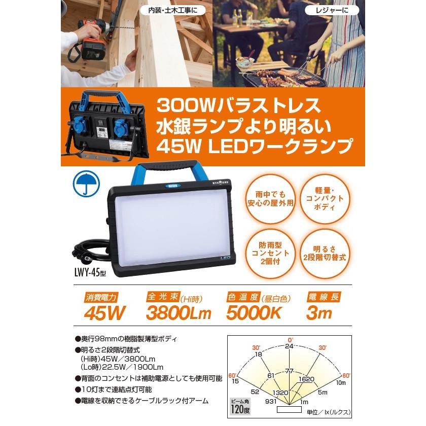 HATAYA（ハタヤ） LED 投光器 ワークランプ 45W 同色2個セット 3800Lm