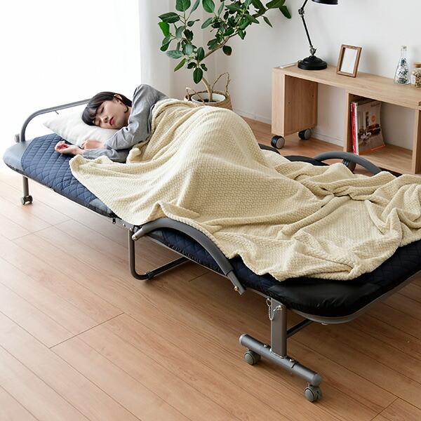 山善（YAMAZEN） 折りたたみベッド シングル 組み立て簡単 ベッド