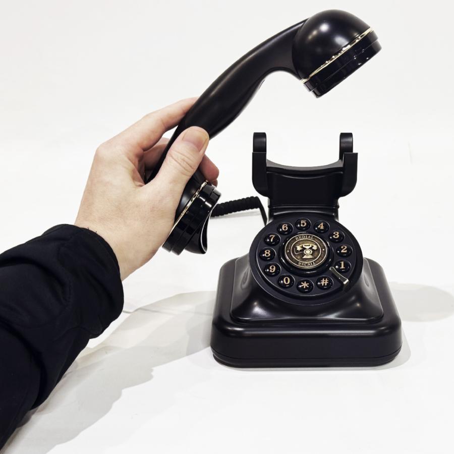 電源不要 固定電話機【アンティーク黒電話】 プッシュホン 黒電話