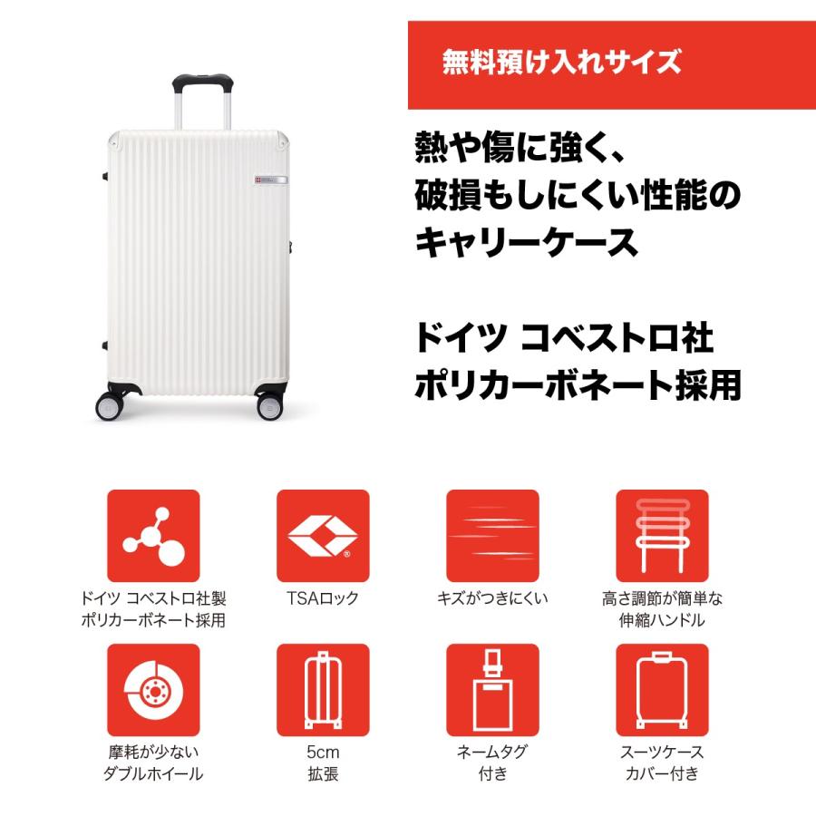 スーツケース Lサイズ 1週間以上 キャリーケース スイスミリタリー 白