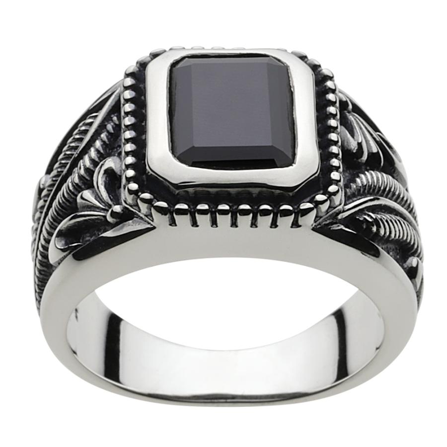 オニキス シルバーリング 指輪 メンズ ネイティブ フェザー 羽 黒 石