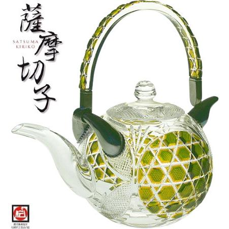 伝匠 薩摩切子 秀逸品 ちろり ( 黄 ) 六角籠目に魚子文 クリスタル