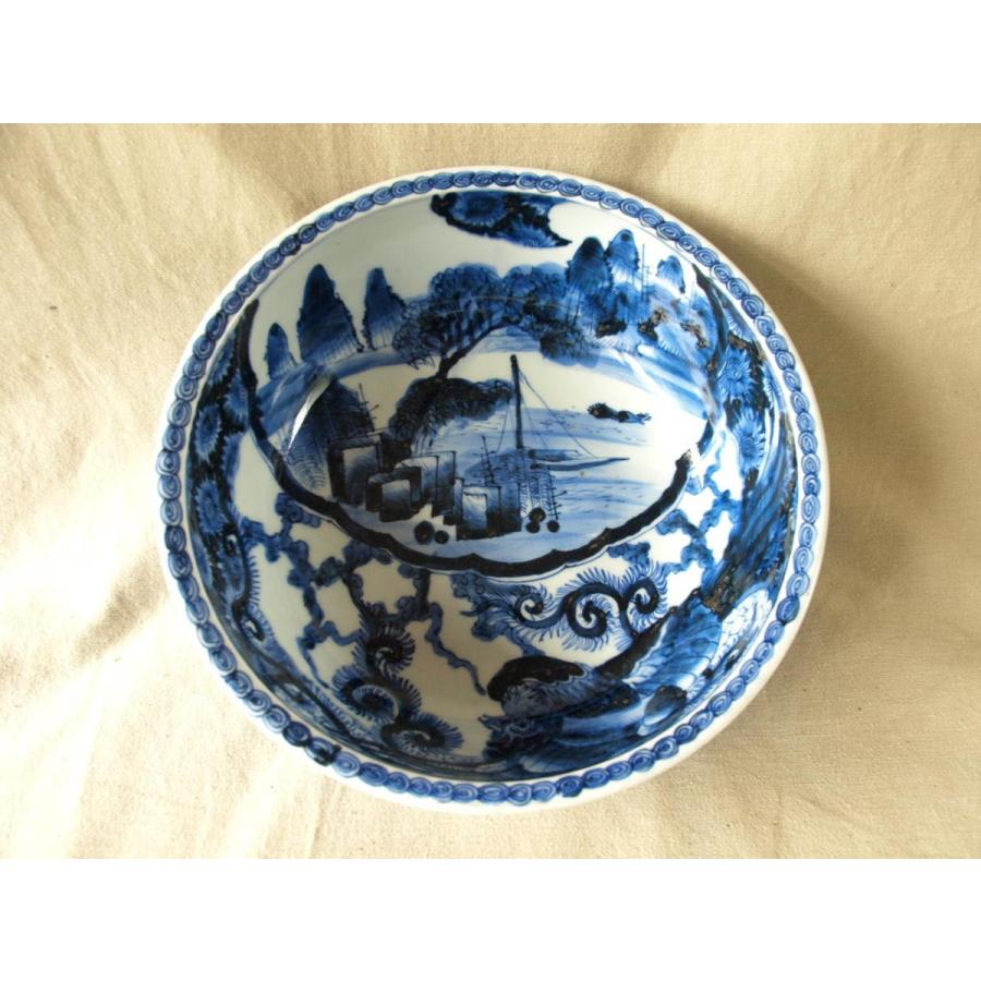 江戸時代 無傷 極上 鳳凰山水文染付古伊万里大鉢28cm 献上手古伊万里深