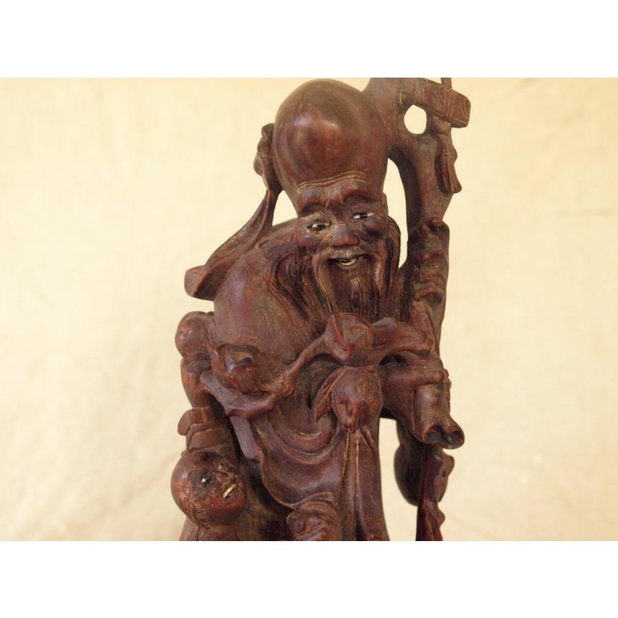 清時代一木造 木彫福禄寿 童子置物26cm 招福 仙人 七福神 寿老人 縁起物