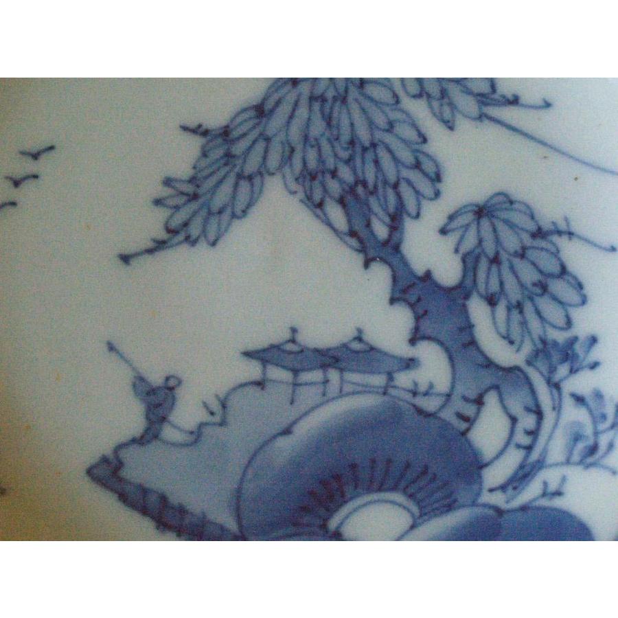 江戸時代 染付山水図 有田焼中皿16cm2枚 角福銘 古伊万里 吉祥 招福