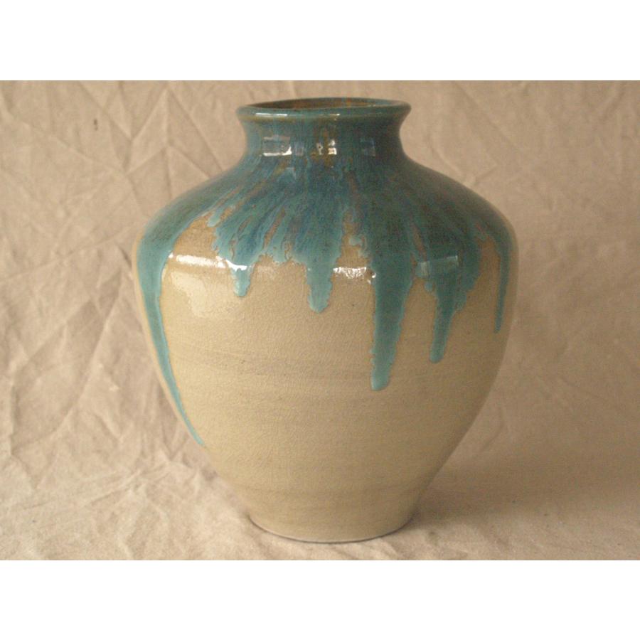 レア珍品 江戸 明治時代 上野焼 藁釉緑彩壺22.5cm 茶壺 青流花瓶 古