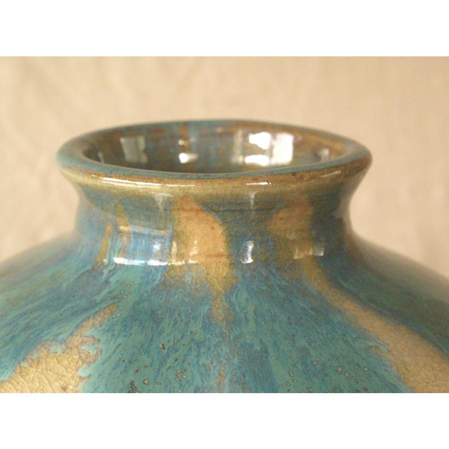 レア珍品 江戸 明治時代 上野焼 藁釉緑彩壺22.5cm 茶壺 青流花瓶 古