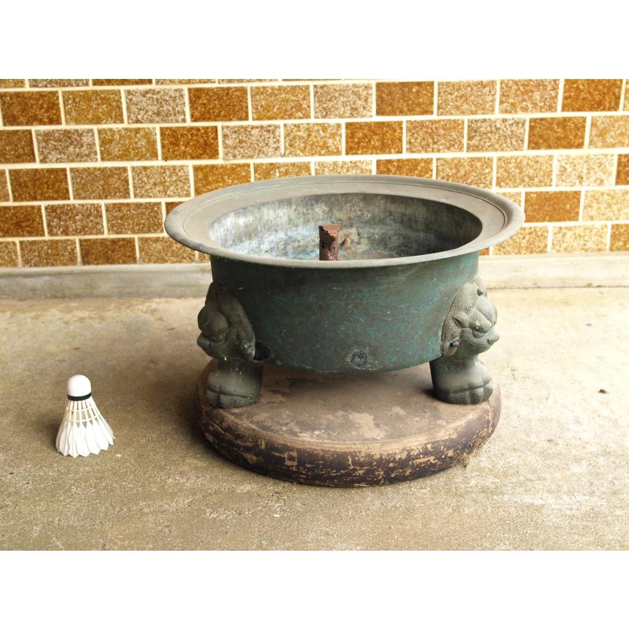 明治 大正期 大型銅製火鉢40cm 特大銅釜 鉄製五徳 茶道 華道 古道具