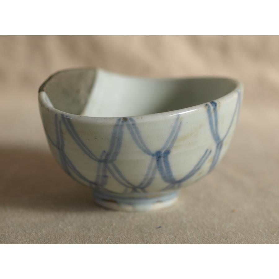 レア珍品 江戸初期 古伊万里 ヘタリ網手紋茶碗11cm 網目 初期伊万里 古