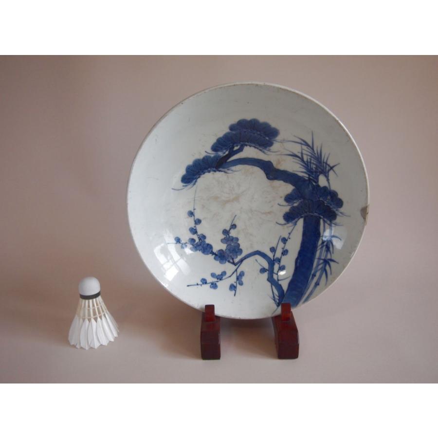 江戸時代 鍋島焼 染付松竹梅図大皿 29cm 空白の美 吉祥 縁起物 有田