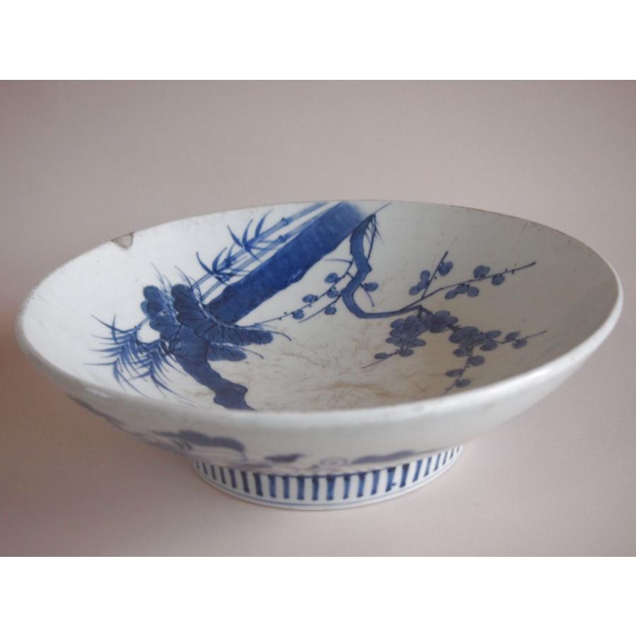 江戸時代 鍋島焼 染付松竹梅図大皿 29cm 空白の美 吉祥 縁起物 有田