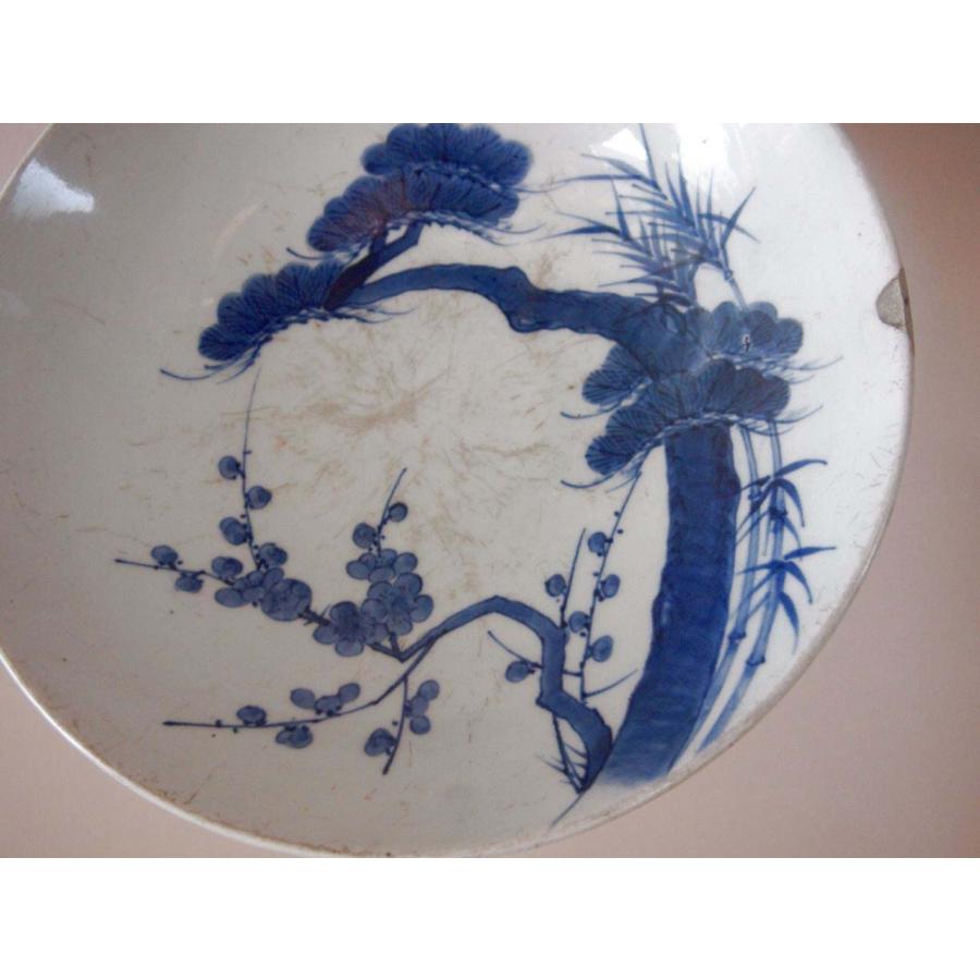 江戸時代 鍋島焼 染付松竹梅図大皿 29cm 空白の美 吉祥 縁起物 有田