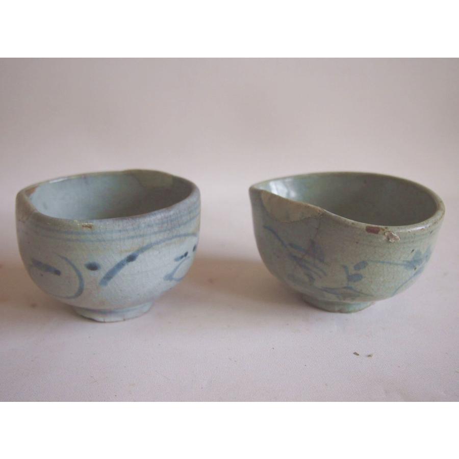 江戸時代 木原窯 歪み茶碗2客10cmペア 台座付 茶道 茶道具 古伊万里