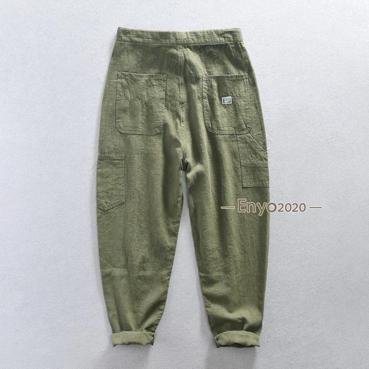 綿麻パンツ メンズ 苧麻 涼しい ボトムス サルエルパンツ ミリタリー