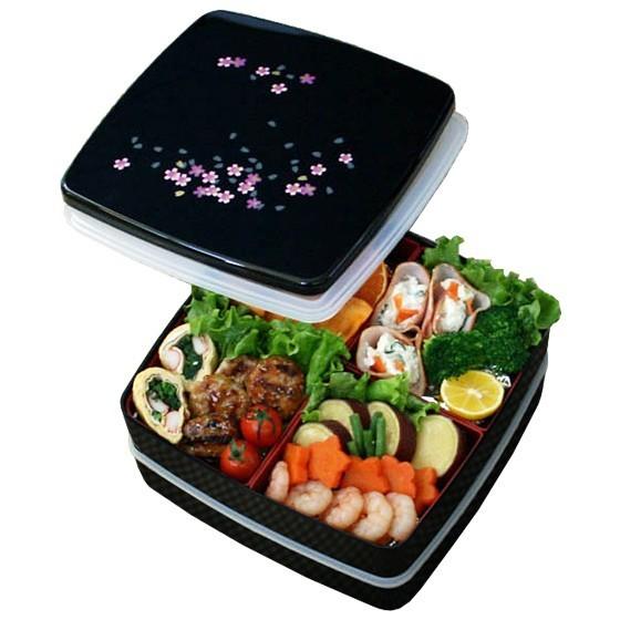 重箱 おしゃれ 二段 桜 黒塗 運動会 お正月 お花見 001-181 : 漆器と